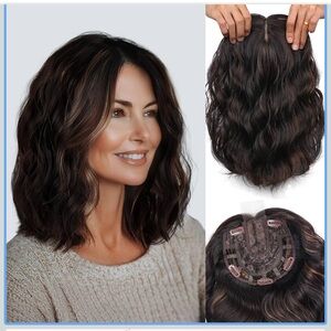 LEEONS Short Wavy Hair Topper 11”,6.5x6.5 Base Lightweight Synthetic Hairpiece
